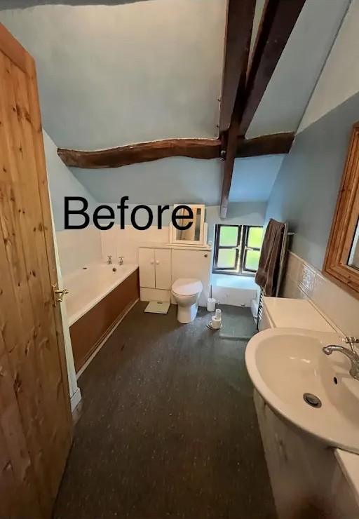 before photo old cottage bathroom